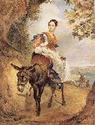 Karl Briullov Portrait of countess olga fersen riding a donkey France oil painting artist